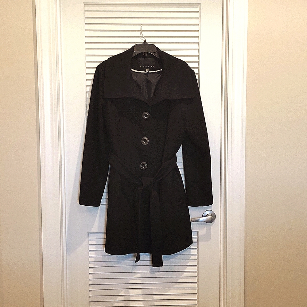 Attention Black Belted Overcoat Size XL